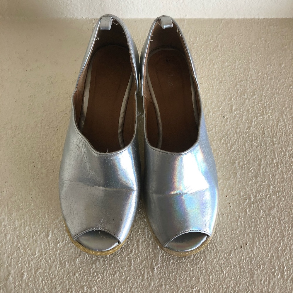 Silver Holographic Platform Chunky Summer Heels